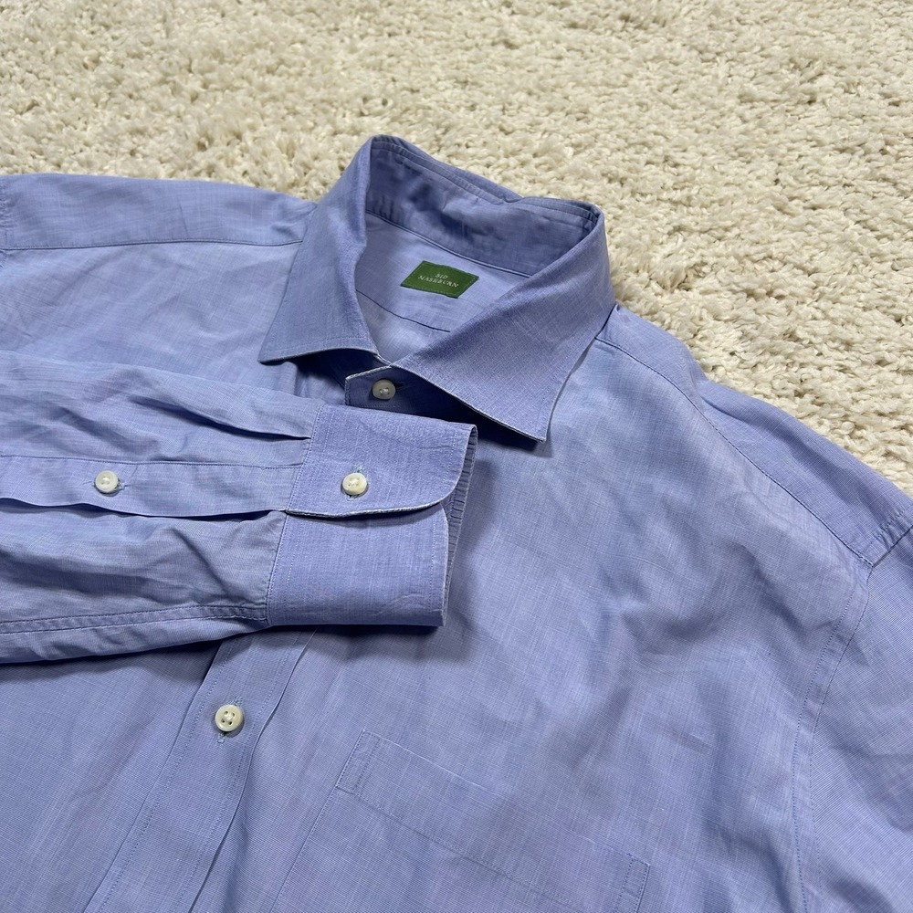 Sid Mashburn Dress Shirt 17 35 Blue End-on-End Long Sleeve Spread Collar